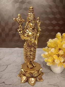 DecorsOne Buy Brass Perumal Standing On Lotus Base Statue