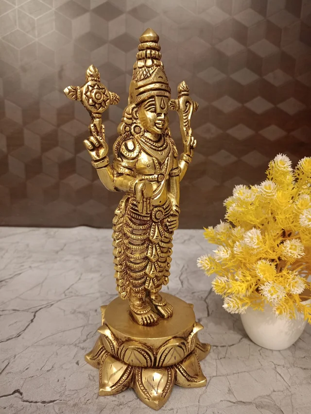 DecorsOne Buy Brass Perumal Standing On Lotus Base Statue
