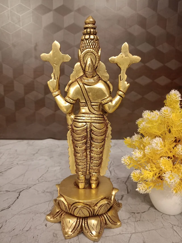 DecorsOne Buy Brass Perumal Standing On Lotus Base Statue