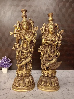 DecorsOne Buy Brass Superfine Radha Krishna Statue Big 21″ ,Handicraft Idol & Golden Antique Finish / Symbol of Eternal Love & Harmony