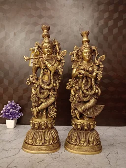 DecorsOne Buy Brass Superfine Radha Krishna Statue Big 21″ ,Handicraft Idol & Golden Antique Finish / Symbol of Eternal Love & Harmony