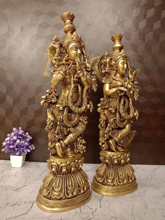 DecorsOne Buy Brass Superfine Radha Krishna Statue Big 21″ ,Handicraft Idol & Golden Antique Finish / Symbol of Eternal Love & Harmony