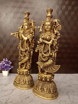 DecorsOne Buy Brass Superfine Radha Krishna Statue Big 21″ ,Handicraft Idol & Golden Antique Finish / Symbol of Eternal Love & Harmony