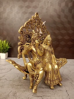 DecorsOne Brass Radha Krishna Idol Sitting Designer Sofa 10''