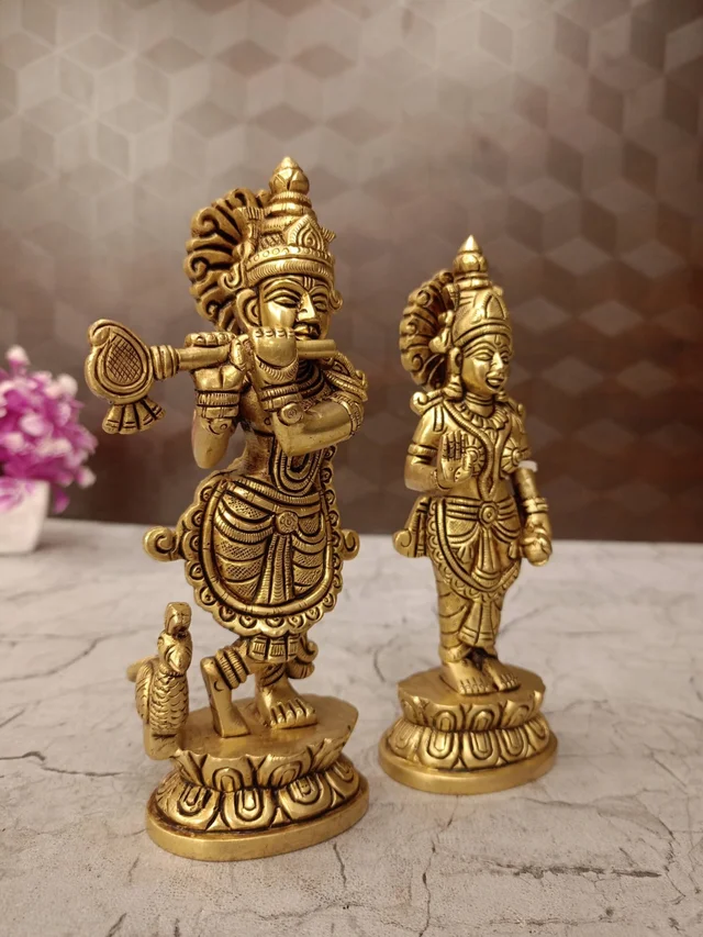 DecorsOne Brass Radha Krishna Pair Idol For Wedding Gifts