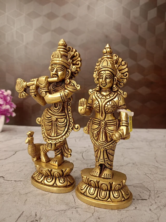 DecorsOne Brass Radha Krishna Pair Idol For Wedding Gifts