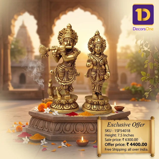 DecorsOne Brass Radha Krishna Pair Idol For Wedding Gifts