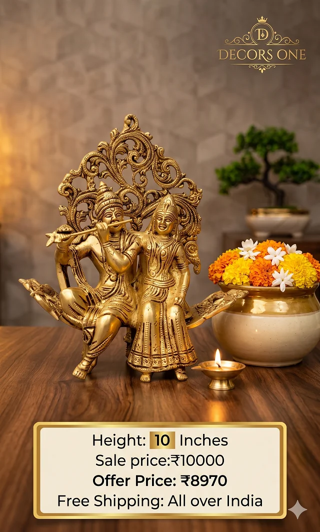 DecorsOne Brass Radha Krishna Idol Sitting Designer Sofa 10''