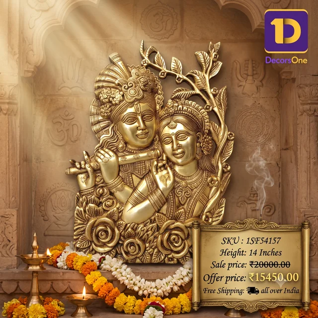 DecorsOne Brass Wall Mount Radha Krishna Decorative Plate