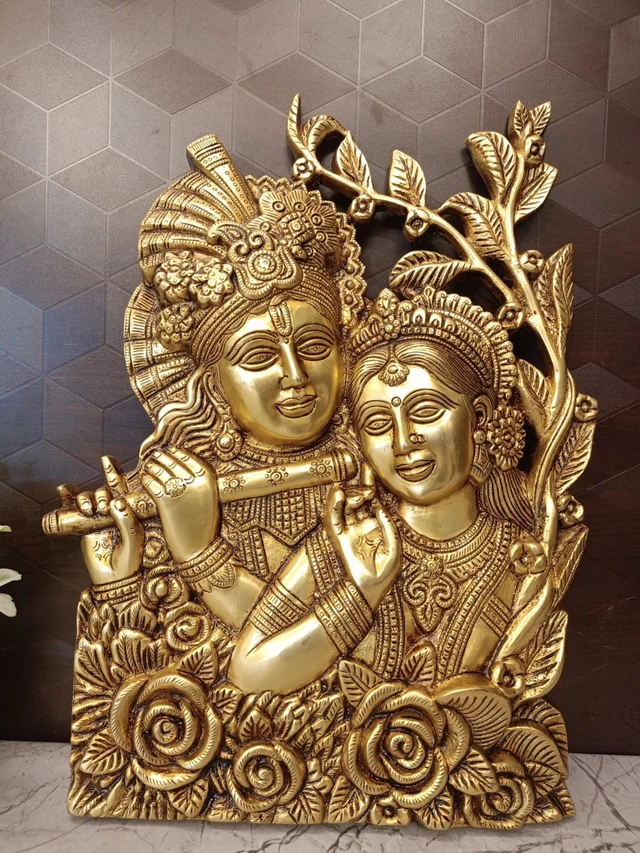 DecorsOne Brass Wall Mount Radha Krishna Decorative Plate