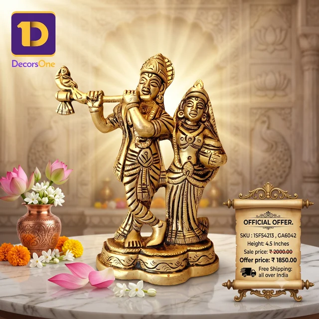DecorsOne Brass Radha Krishna Idol 4.5"