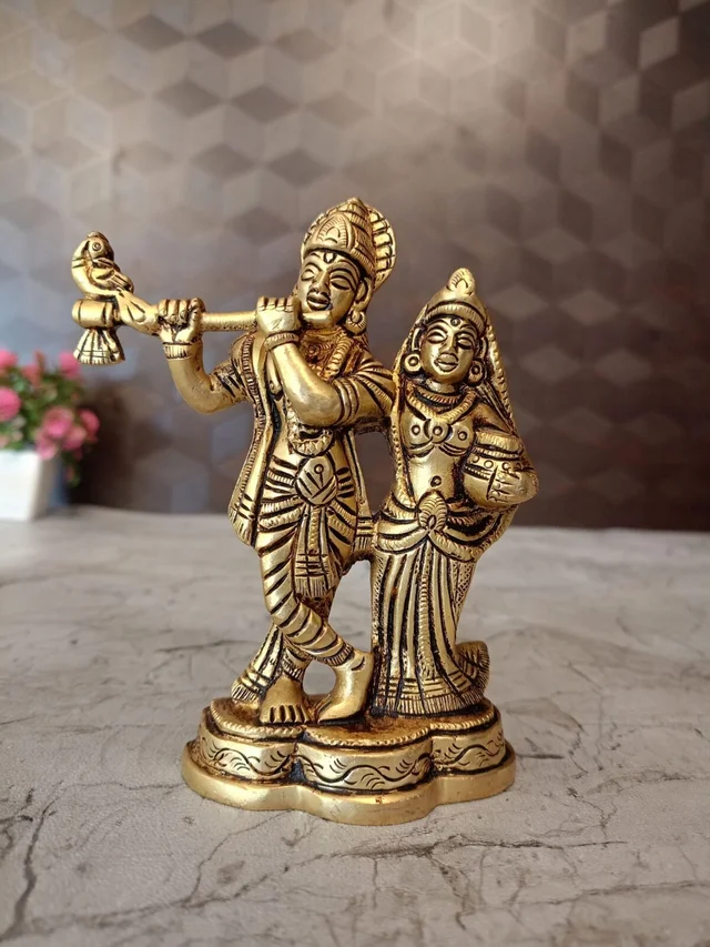 DecorsOne Brass Radha Krishna Idol 4.5"