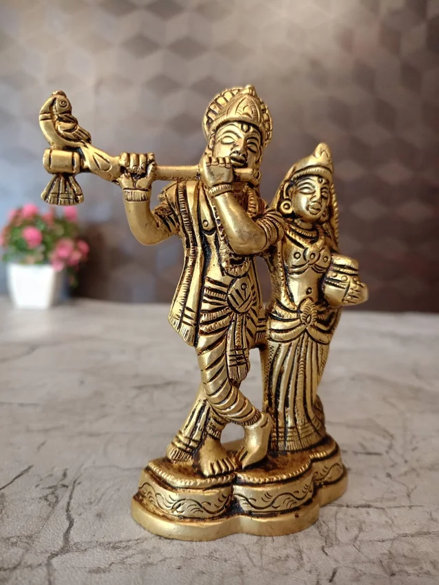 DecorsOne Brass Radha Krishna Idol 4.5"