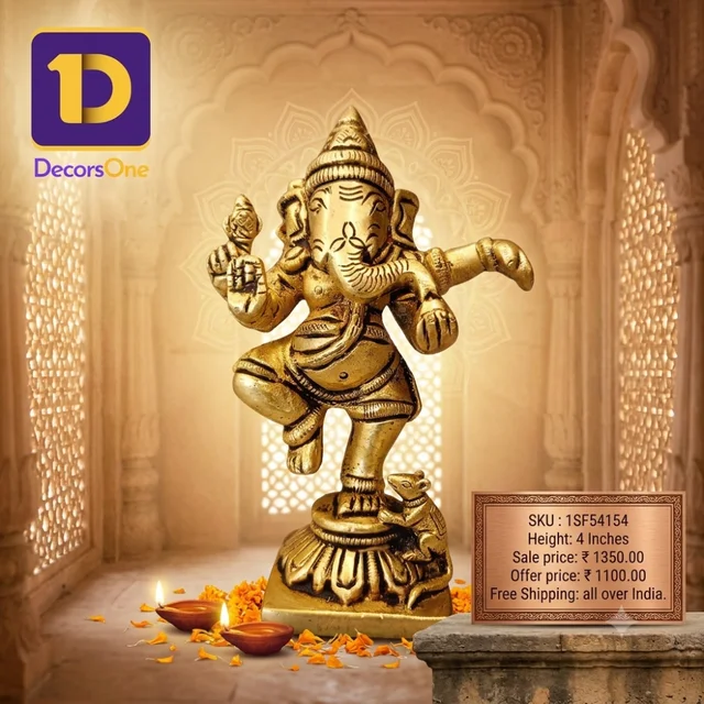 DecorsOne Brass Rathna ganesha Statue / Embrace the Divine Rhythm of Joy with Our Brass Dancing Ganesha Idol