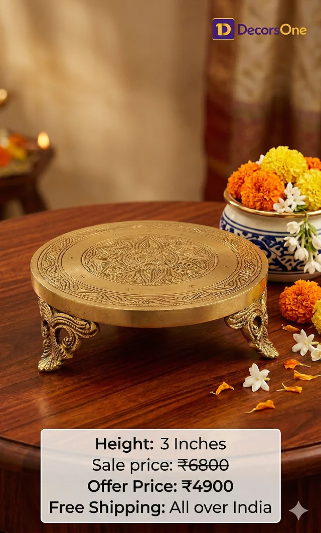 DecorsOne Brass Round Chowki Floral design 3"