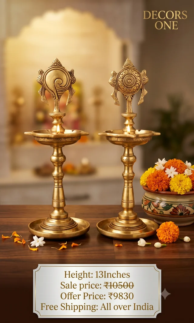 DecorsOne Brass Sangu Chakra Five Face Kuthuvilaku – 13″ ( Pair )