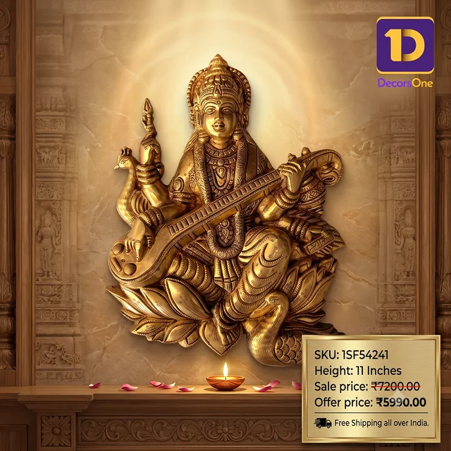 DecorsOne Brass Saraswathi Wall Mount Idol