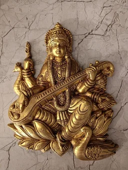 DecorsOne Brass Saraswathi Wall Mount Idol