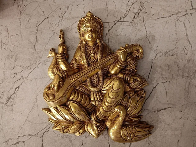 DecorsOne Brass Saraswathi Wall Mount Idol