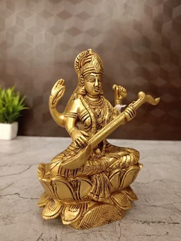 DecorsOne Brass Saraswathi Idol Lotus Base 6.5''