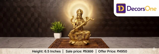 DecorsOne Brass Saraswathi Idol Lotus Base 6.5''