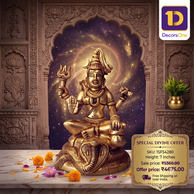 DecorsOne Brass Shiva Sitting On Snake Idol