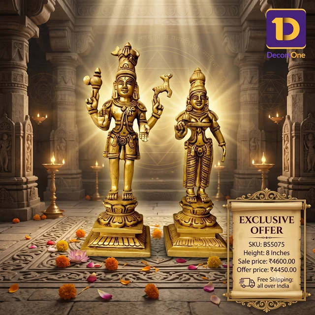 DecorsOne Brass Shiva Parvathi Idol 8"