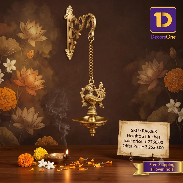 DecorsOne Brass Single Face Annam Hanging Diya 21"