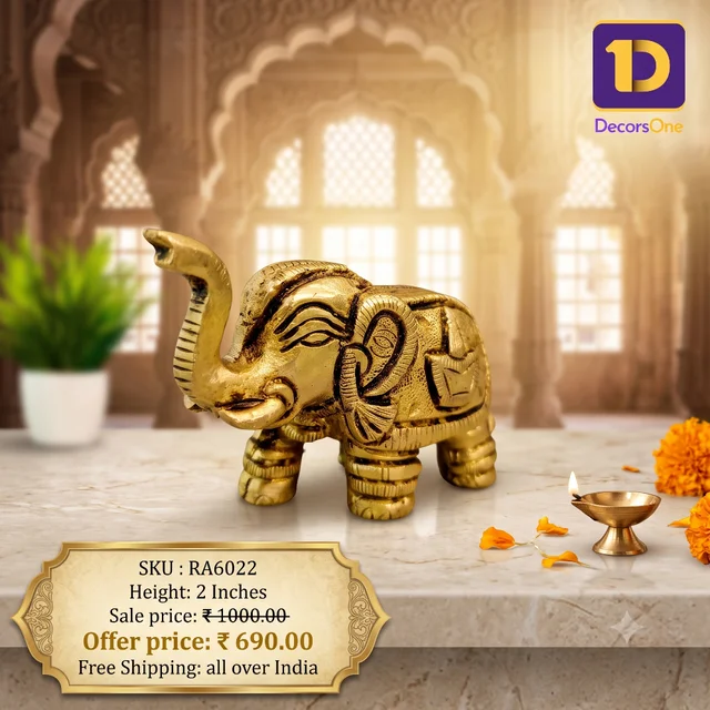 DecorsOne Brass Elephant For Home Decor 3″