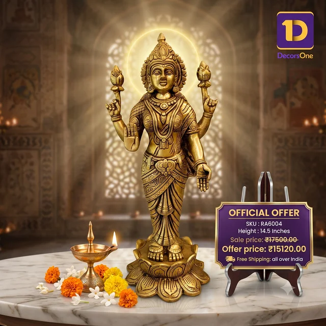 DecorsOne Brass Standing Maha Lakshmi Idol 14.5″