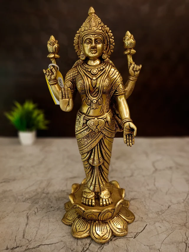 DecorsOne Brass Standing Maha Lakshmi Idol 14.5″