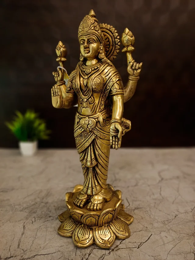DecorsOne Brass Standing Maha Lakshmi Idol 14.5″