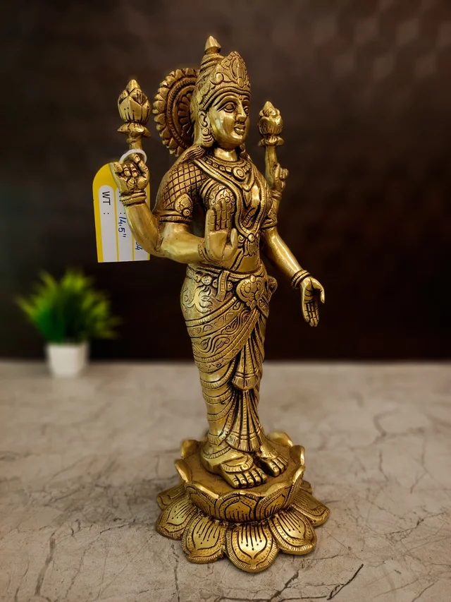 DecorsOne Brass Standing Maha Lakshmi Idol 14.5″