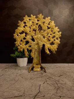 DecorsOne Premium Brass Tabletop Karpagavriksham Tree | Miniature Vastu Kalpavriksha for Office Decor & Wealth