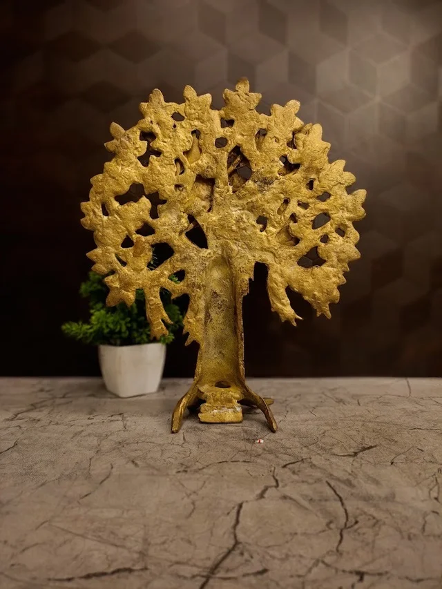 DecorsOne Premium Brass Tabletop Karpagavriksham Tree | Miniature Vastu Kalpavriksha for Office Decor & Wealth