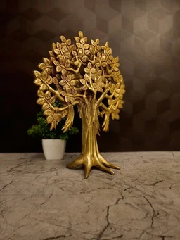 DecorsOne Premium Brass Tabletop Karpagavriksham Tree | Miniature Vastu Kalpavriksha for Office Decor & Wealth