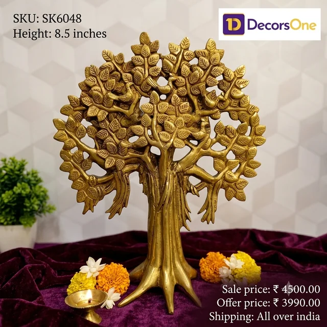 DecorsOne Premium Brass Tabletop Karpagavriksham Tree | Miniature Vastu Kalpavriksha for Office Decor & Wealth
