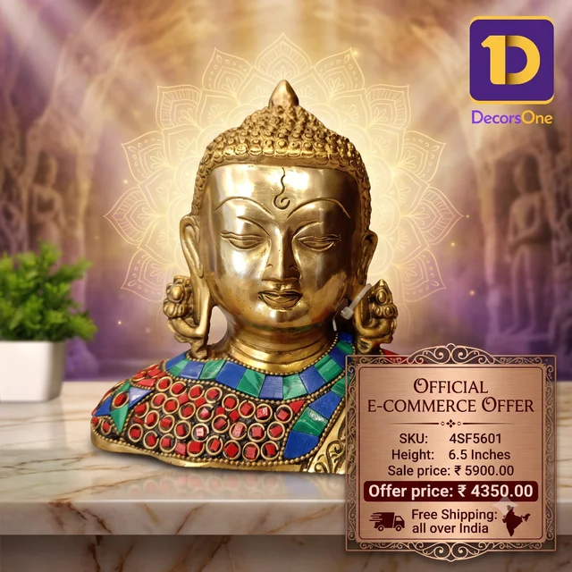 DecorsOne Brass Buddha Stone Red Blue And Green Color