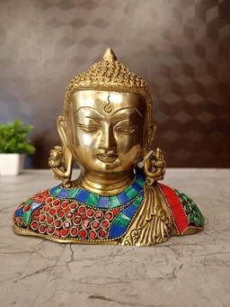 DecorsOne Brass Buddha Stone Red Blue And Green Color