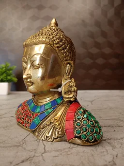 DecorsOne Brass Buddha Stone Red Blue And Green Color