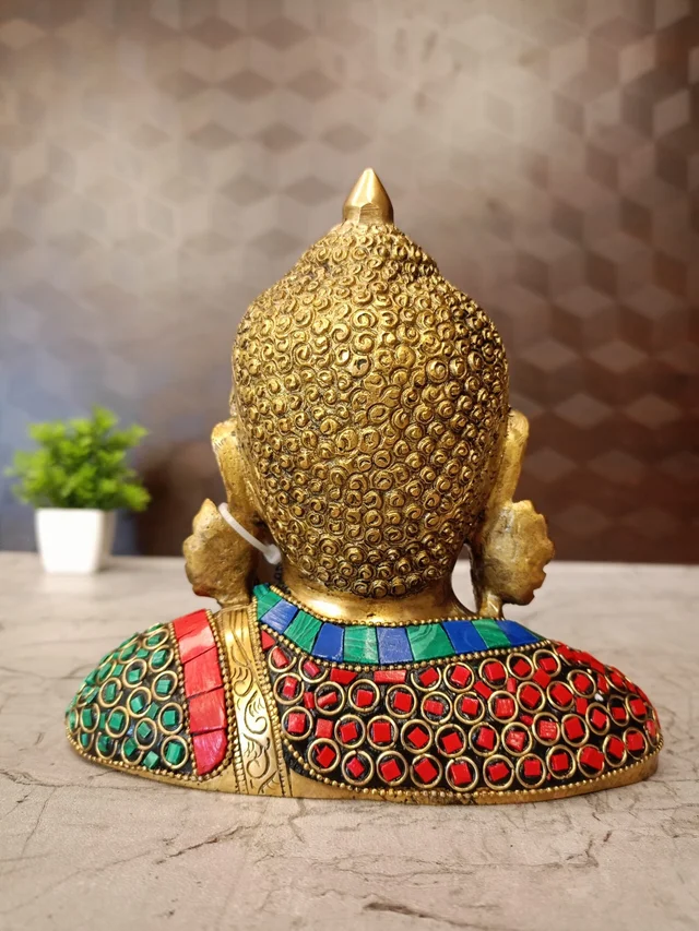 DecorsOne Brass Buddha Stone Red Blue And Green Color
