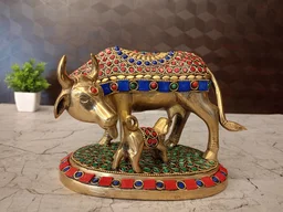 DecorsOne Brass Stone Cow And Calf Idol
