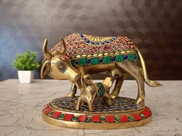 DecorsOne Brass Stone Cow And Calf Idol