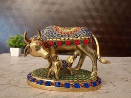 DecorsOne Brass Stone Cow And Calf Idol