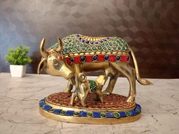 DecorsOne Brass Stone Cow And Calf Idol