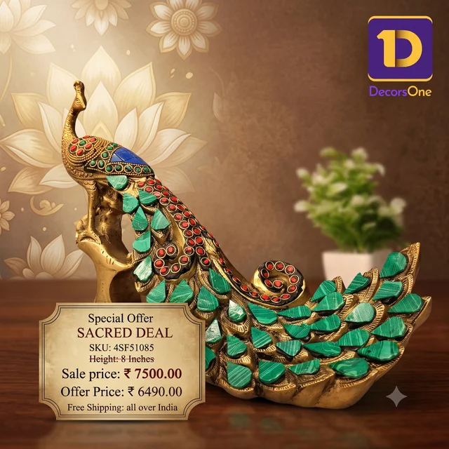 DecorsOne Brass Peacock Idol Stone Finish 8''