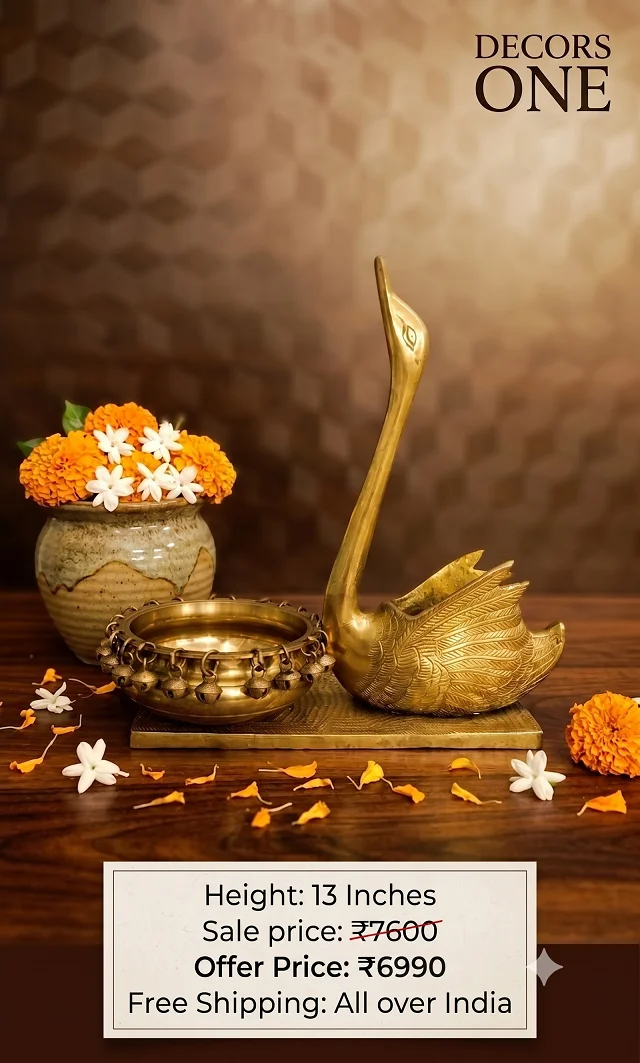 DecorsOne Brass Swan Uruli For Home Decor 13"