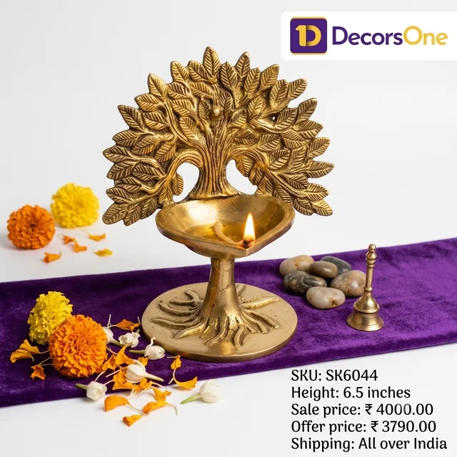 DecorsOne Illuminate your home with the Premium Brass Single Face Tree Diya