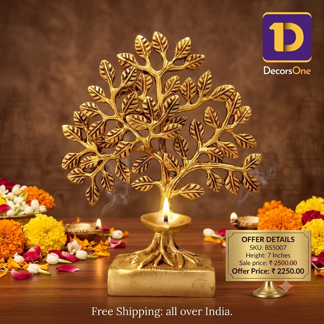 DecorsOne Brass kalpaviruksha Tree With Diya 7"