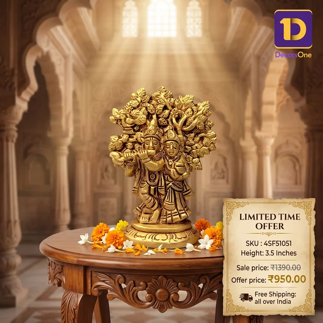 DecorsOne Buy Brass Radha Krishna with Tree Statue 3.5″